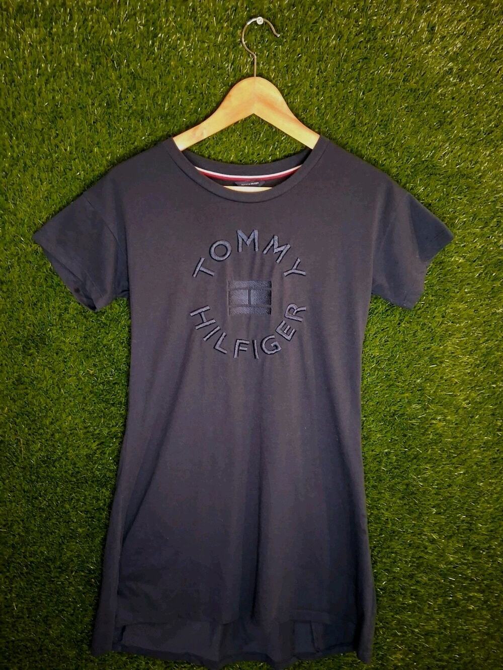 Tommy Hilfiger Big Girls L (12/14) Navy Blue T-Shirt Dress Circle Logo Pre-owned